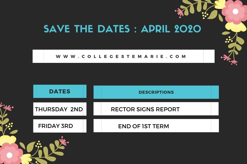 Save the dates for April 2020