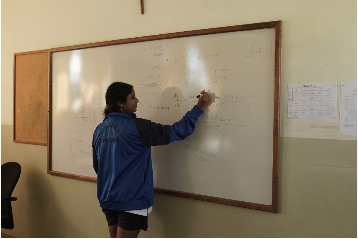 Mathematics teacher guiding a private college student